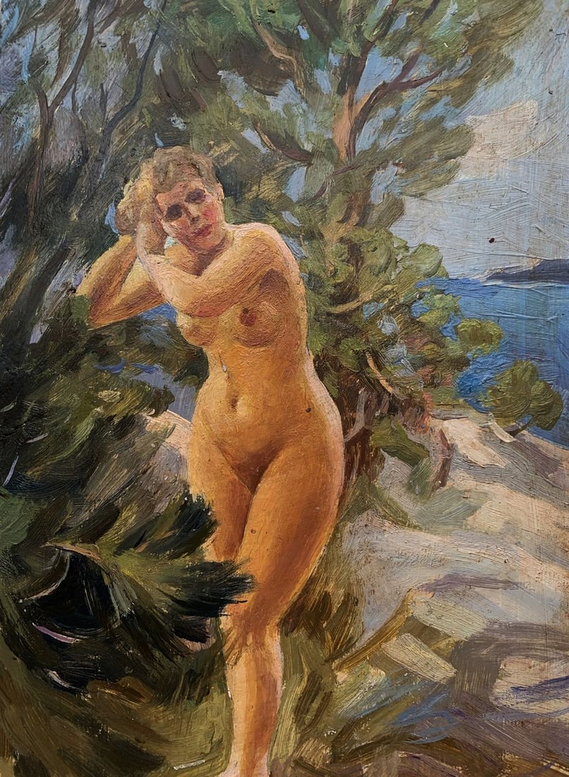 Oil painting Naked girl by the shore Unknown artist - 2