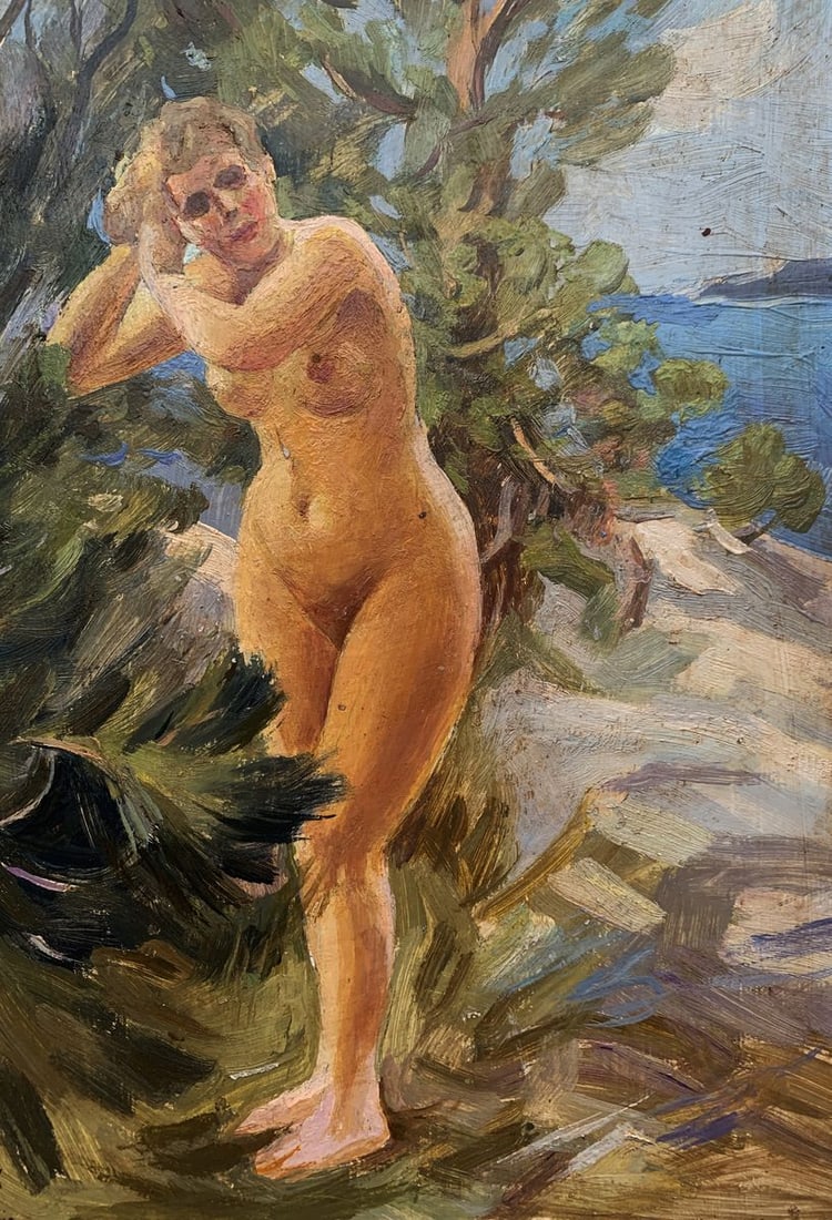 Oil painting Naked girl by the shore Unknown artist - 3