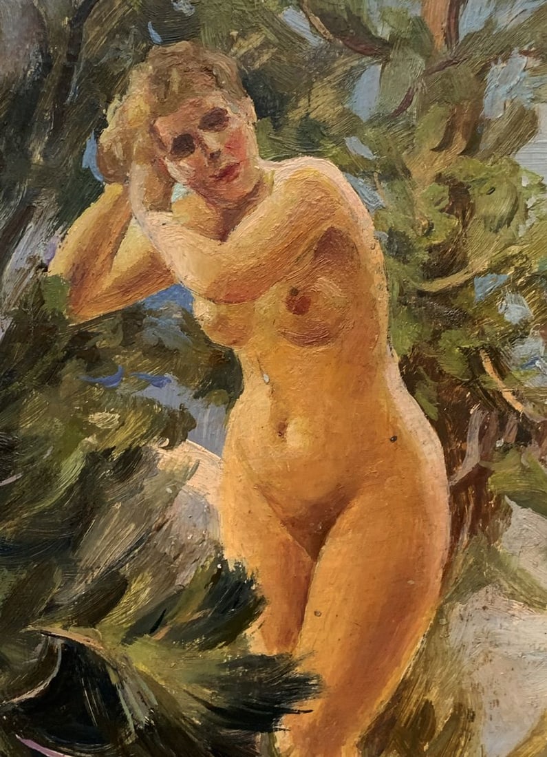 Oil painting Naked girl by the shore Unknown artist - 5