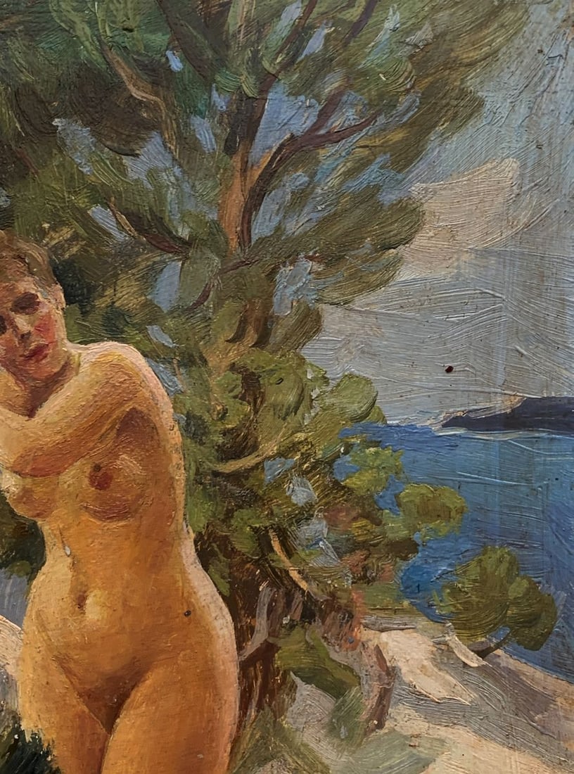 Oil painting Naked girl by the shore Unknown artist - 7