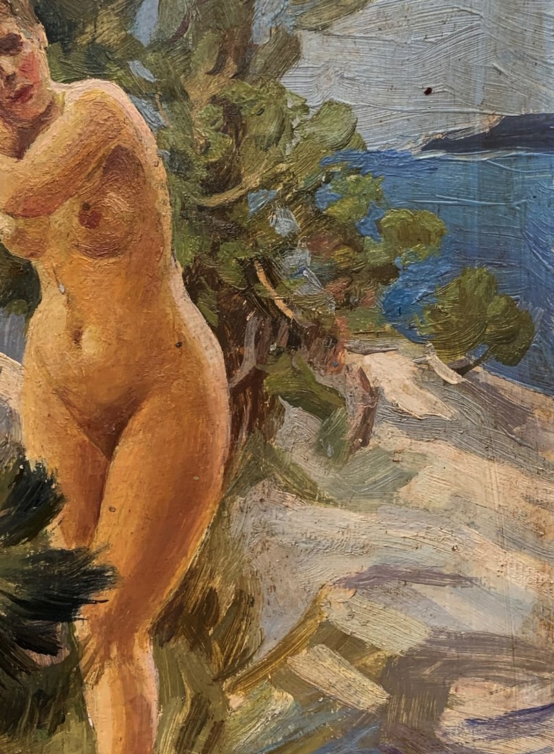 Oil painting Naked girl by the shore Unknown artist - 8