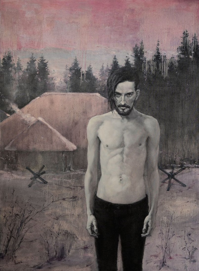Oil painting Rather it would be spring Oleg Kateryniuk: Title: Oil painting Rather it would be spring Oleg Kateryniuk Description: No.Kat 50"Rather it would be spring" is a powerful oil painting that juxtaposes human vulnerability with a stark, almost