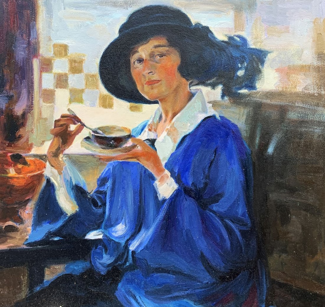 Oil painting Woman having tea Boris Serdyuk (1 of 9)