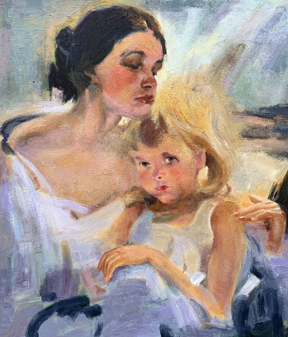Oil painting Mom and daughter Boris Serdyuk: Title: Oil painting Mom and daughter Boris Serdyuk Description: No.1720*** ABOUT THIS PAINTING **** TITLE: "Mom and daughter" - (based on paintings by Nikolai Feshin)* ARTISTS: Boris Serdyuk*
