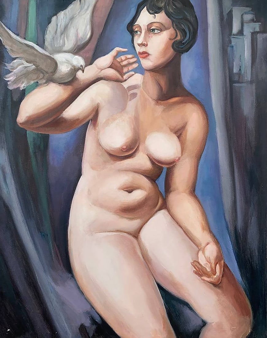 Oil painting lady with dove Mikhailichenko Sergey Viktorovich: Title: Oil painting lady with dove Mikhailichenko Sergey Viktorovich Description: No.1640 *** ABOUT THIS PAINTING *** * TITLE: "lady with dove" - (based on T. Lempicka) * ARTISTS: Mikhailichenko