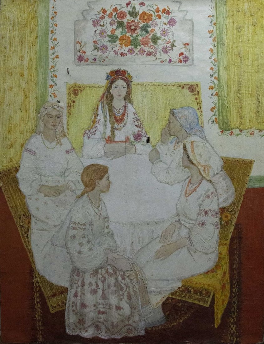 Oil painting Mistresses at the table Golembievskaya Tatiana Nikolaevna: Title: Oil painting Mistresses at the table Golembievskaya Tatiana Nikolaevna Description: No.Vernd 43 *** ABOUT THIS PAINTING *** * TITLE: "Mistresses at the table" * ARTISTS: Golembievskaya Tatiana 
