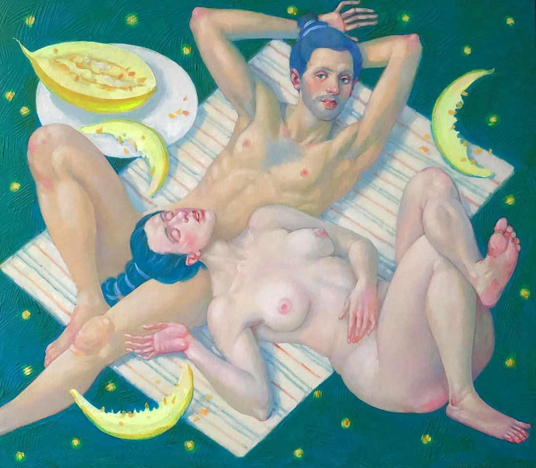 Acrylic painting Together on vacation Nicolay Vydcovsky (1 of 1)
