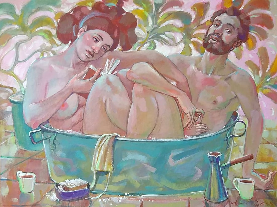 Acrylic painting In the bathroom Nicolay Vydcovsky: Title: Acrylic painting In the bathroom Nicolay Vydcovsky Description: No.Bytk 37 *** ABOUT THIS PAINTING *** * TITLE: "In the bathroom" * ARTISTS: Nicolay Vydcovsky * SIZE: 60x80 cm/23.62x31.49