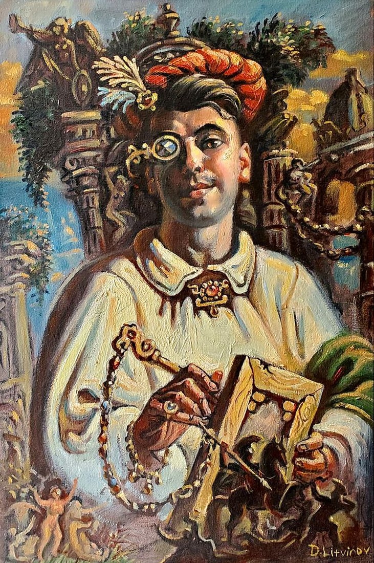 Oil painting Self-portrait in front of the ruins Litvinov Daniil Olegovich (1 of 6)