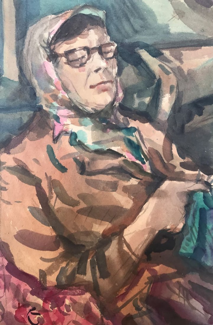 Watercolor painting Grandmother's portrait Alexander Arkadievich Litvinov (1 of 9)