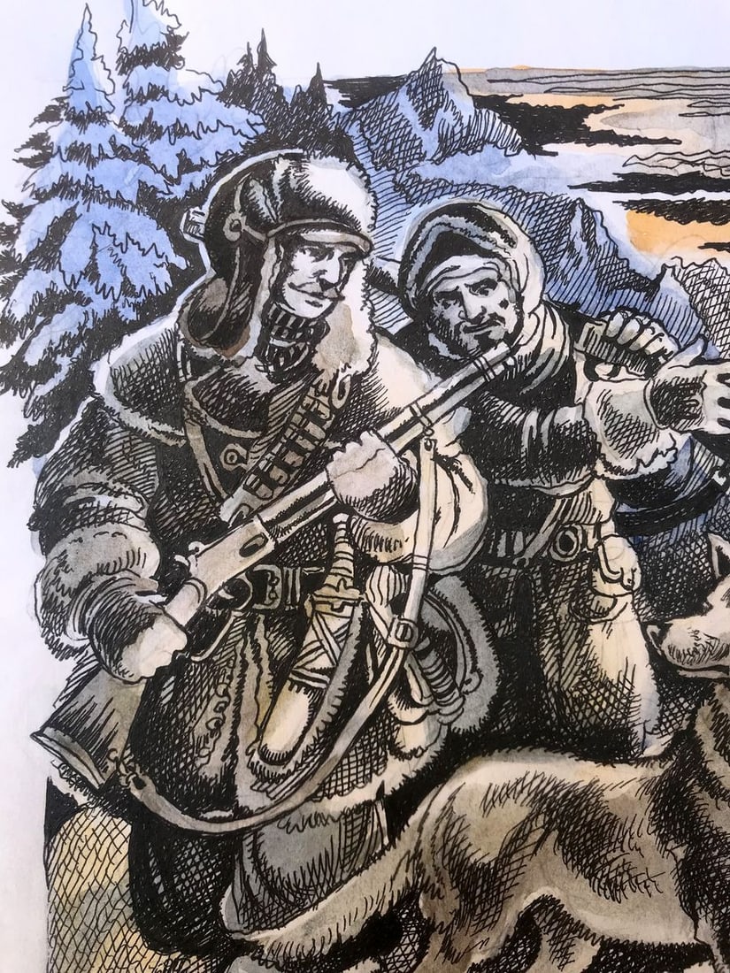 Pen painting Hunters Alexander Arkadievich Litvinov - 4