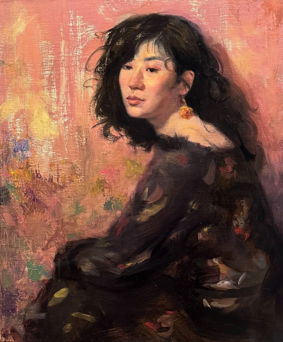 Oil painting Portrait of a Woman by Shirley Annam Butt: Title: Oil painting Portrait of a Woman by Shirley Annam Butt Description: No.Butt 2Painted from life, Shirley’s portrait reveals quiet strength through soft pinks and subtle gestures. The
