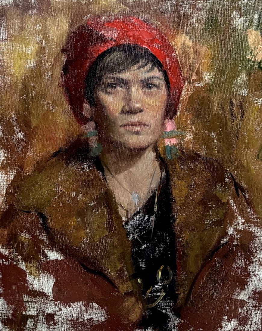 Oil painting Kinga focused look Annam Butt: Title: Oil painting Kinga focused look Annam Butt Description: No.Butt 14Painted from life, Kinga’s portrait embodies the patience of looking. The restrained palette and confident brushwork merge