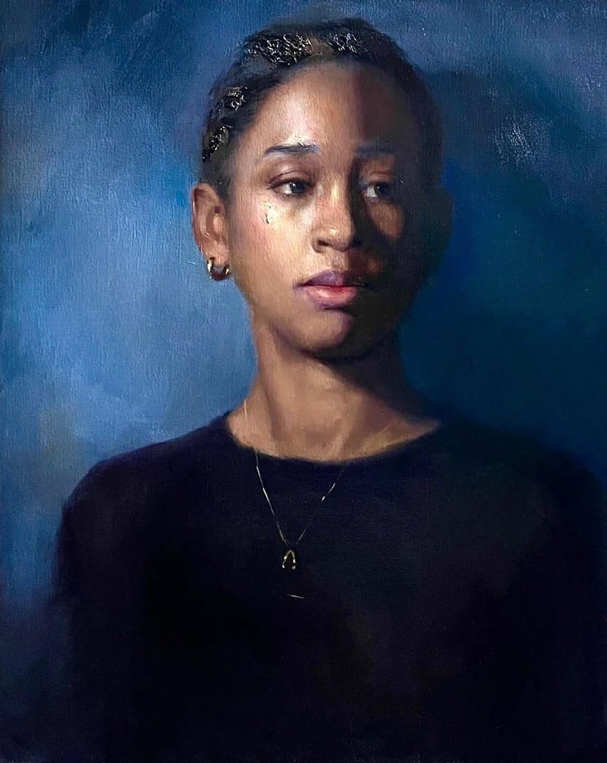 Oil painting Portrait of a girl Ruby Annam Butt: Title: Oil painting Portrait of a girl Ruby Annam Butt Description: No.Butt 16Bold and luminous, Ruby explores richness of colour and material. The work sits between still life and symbolism — a