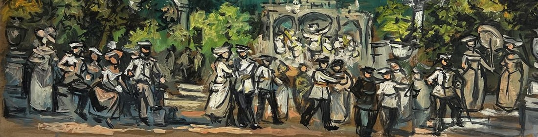 Oil painting Gathering of soldiers in the park Alexander Litvinov (1 of 10)