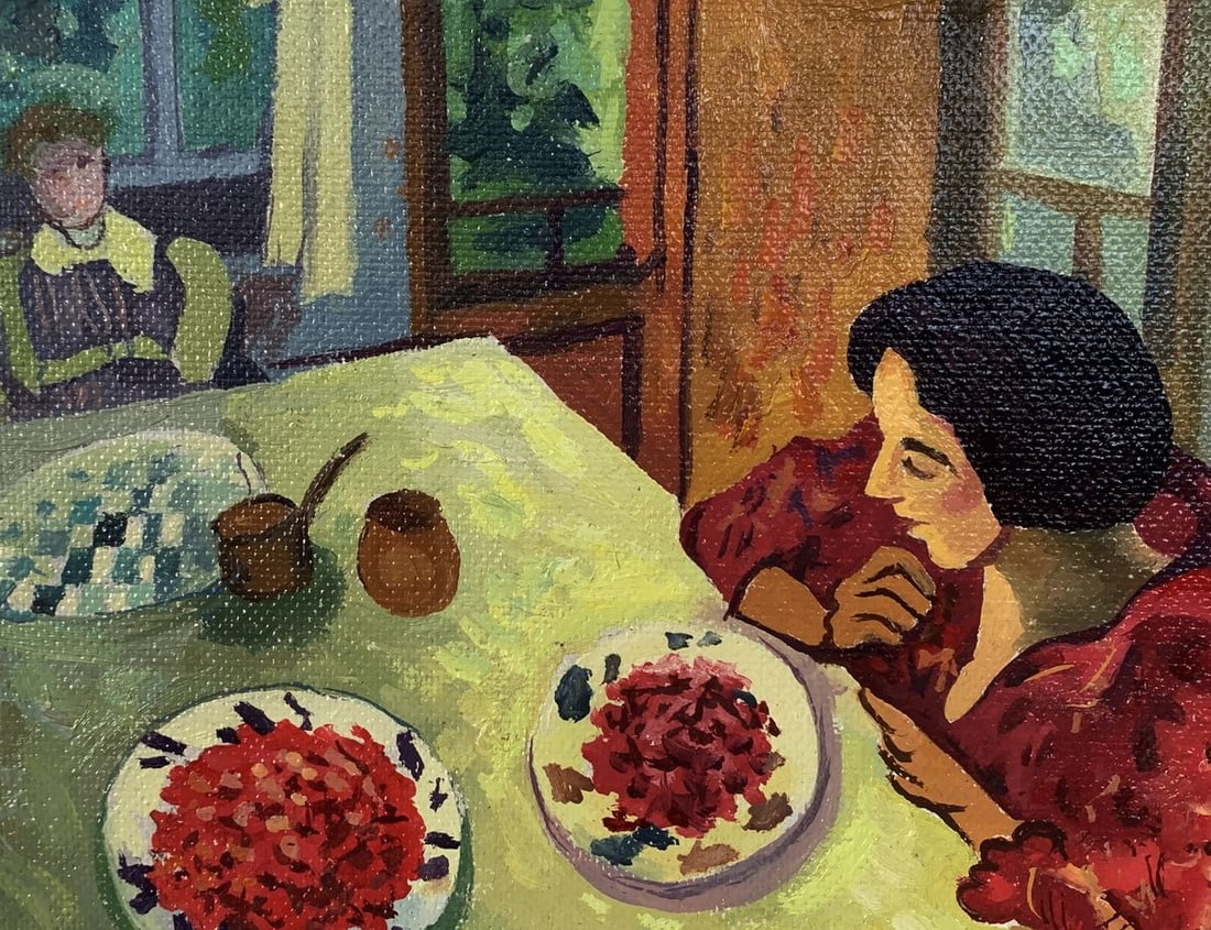 Oil painting Lunch at the table Unknown artist - 6