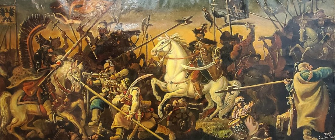 Oil painting The battle of the Zaporozhians with the Poles Daniil Litvinov: Title: Oil painting The battle of the Zaporozhians with the Poles Daniil Litvinov Description: No.Litv 1195*** ABOUT THIS PAINTING **** TITLE: "The battle of the Zaporozhians with the Poles"*