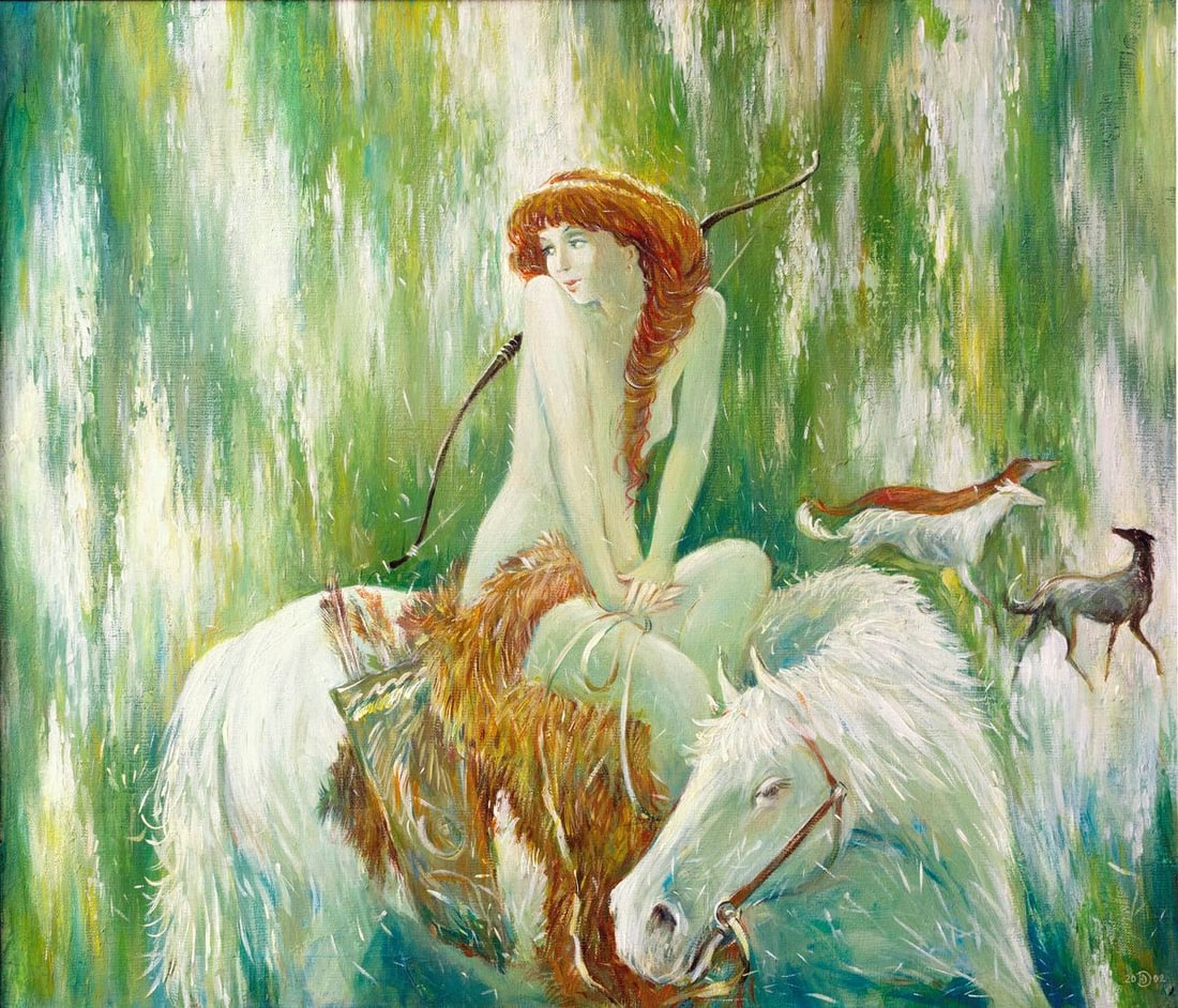 Acrylic painting Hunting Diana Titinin Yurii (1 of 1)