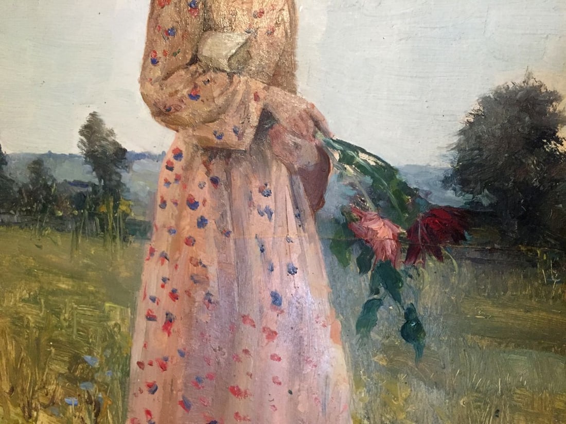 Oil painting Girl with flowers Leonid Mikhailovich Stil' - 3