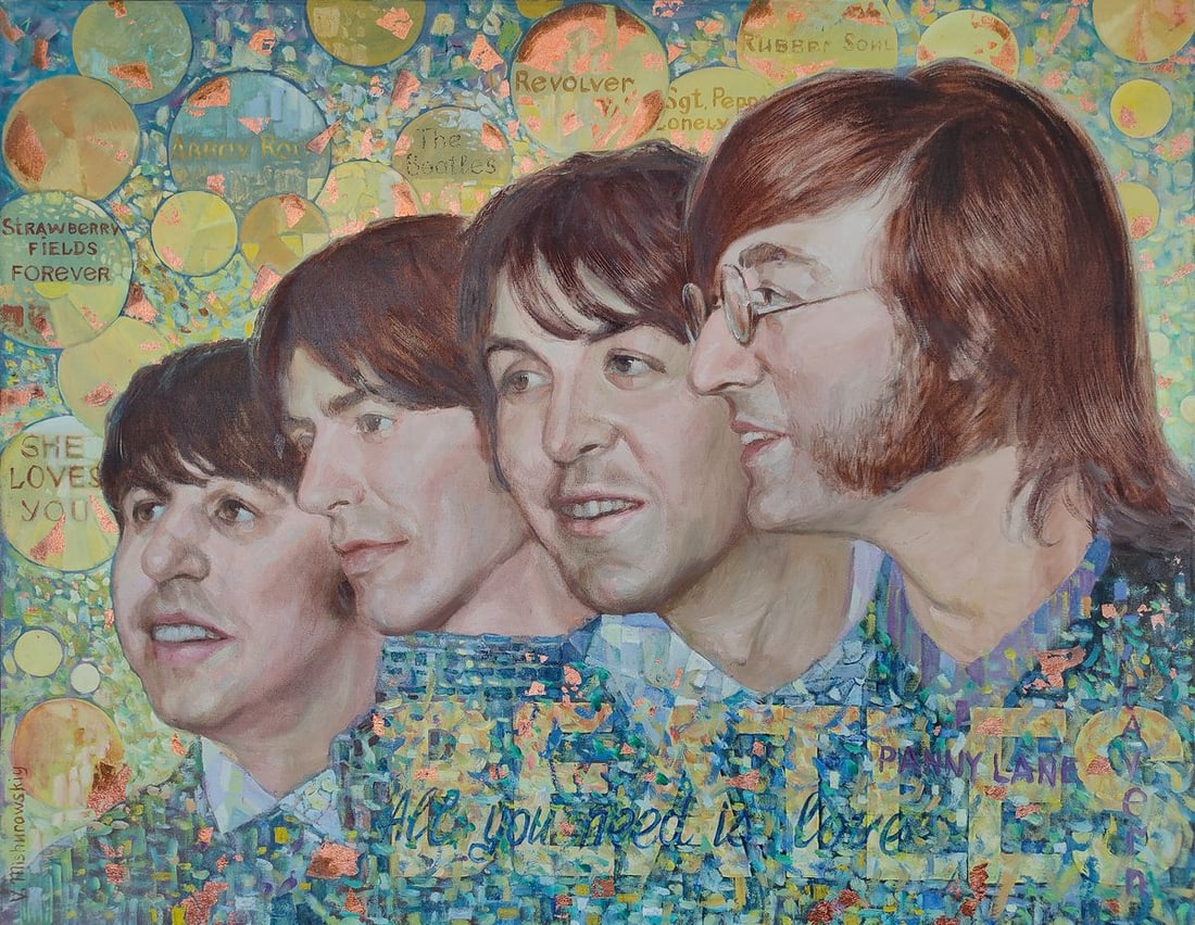 Oil paintin The Beatles Mishurovsky V. V.: Title: Oil paintin The Beatles Mishurovsky V. V. Description: No.12 *** ABOUT THIS PAINTING *** * TITLE: "The Beatles" * ARTISTS: Mishurovsky V. V. * SIZE:80?100 cm/ 31.49x39,37 inches * MEDIUM: Oil,