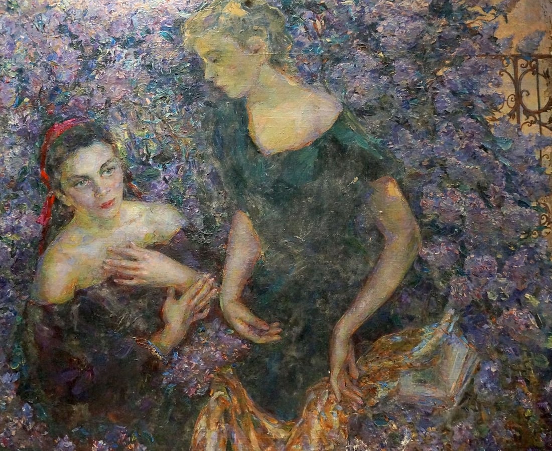 Oil painting Girls near the lilac Titarenko Maria Anatolyevna: Title: Oil painting Girls near the lilac Titarenko Maria Anatolyevna Description: No.Verns 1269 *** ABOUT THIS PAINTING *** * TITLE: "Girls near the lilac" * ARTISTS: Titarenko Maria Anatolyevna *
