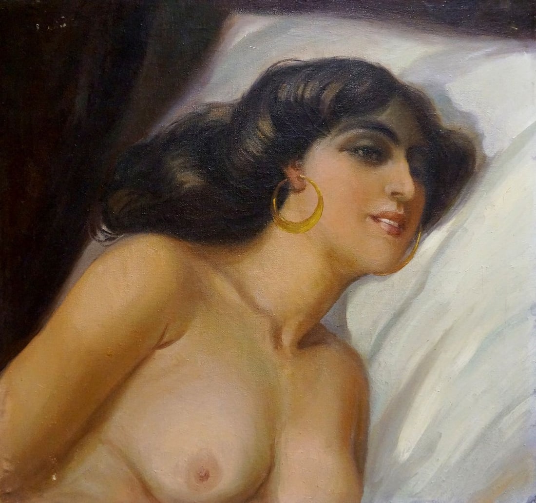 Oil painting Naked girl: Title: Oil painting Naked girl Description: No.Vern 1130 *** ABOUT THIS PAINTING *** * TITLE: "Naked girl" * ARTISTS: Unknown artist * SIZE: 55x58 cm/21.65x22.83 inches' * MEDIUM: oil, canvas * HAND P