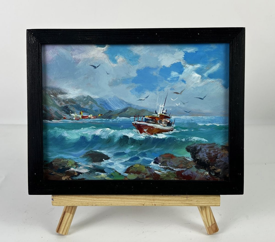 Oil painting Ship on the Waves in a Stormy Sea Yuriy Suprunchuk (1 of 11)