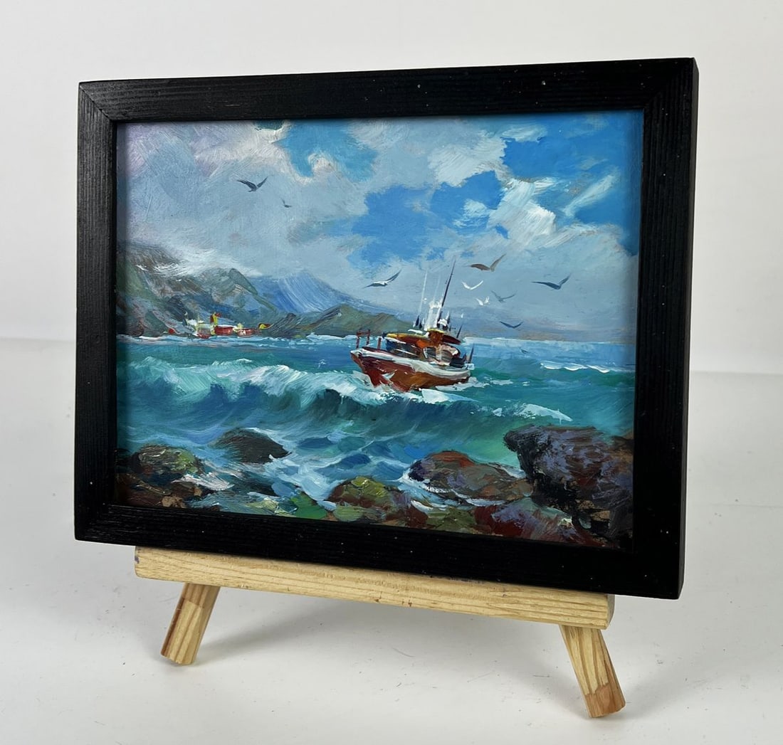 Oil painting Ship on the Waves in a Stormy Sea Yuriy Suprunchuk - 2