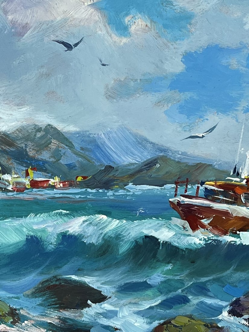 Oil painting Ship on the Waves in a Stormy Sea Yuriy Suprunchuk - 4