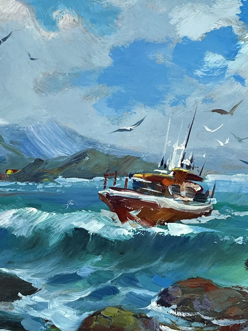 Oil painting Ship on the Waves in a Stormy Sea Yuriy Suprunchuk - 6