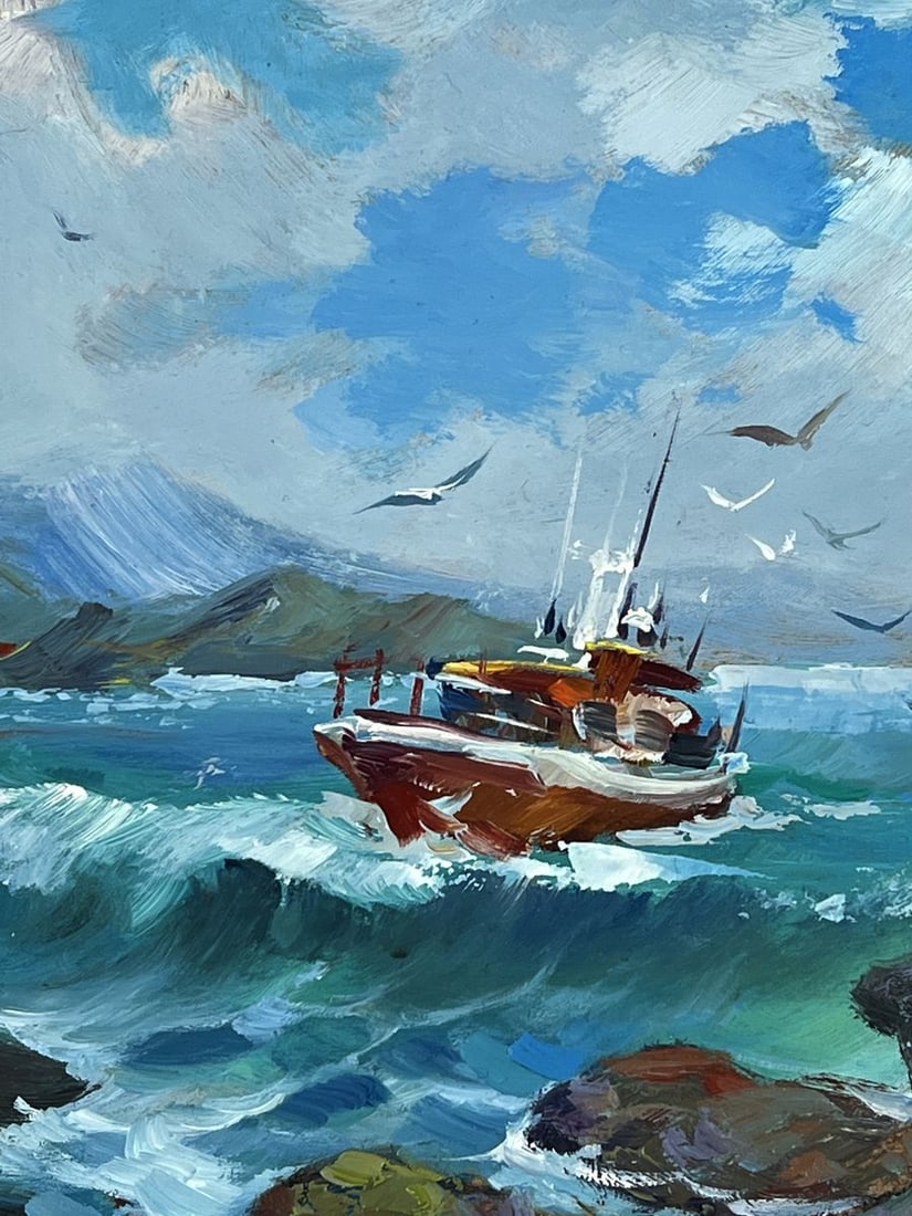 Oil painting Ship on the Waves in a Stormy Sea Yuriy Suprunchuk - 7