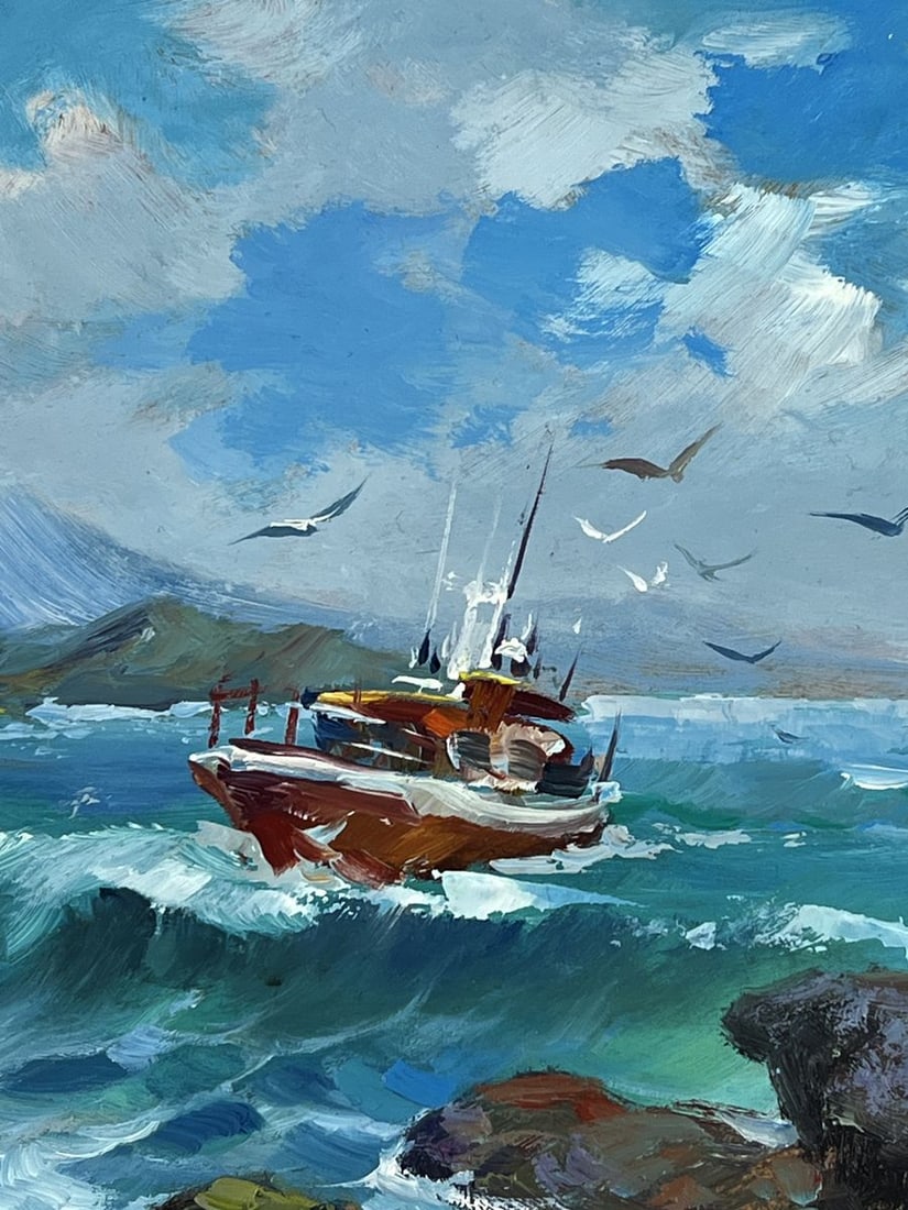 Oil painting Ship on the Waves in a Stormy Sea Yuriy Suprunchuk - 8