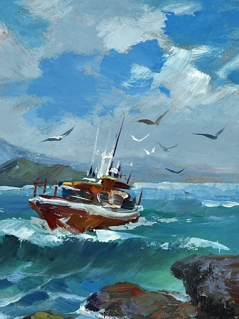Oil painting Ship on the Waves in a Stormy Sea Yuriy Suprunchuk - 9