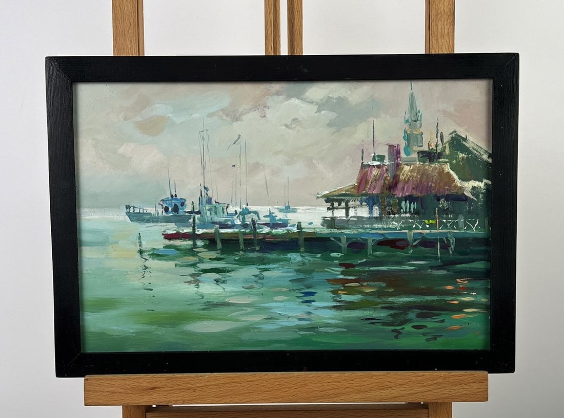 Oil painting Pier on a Gloomy Day Yuriy Suprunchuk: Title: Oil painting Pier on a Gloomy Day Yuriy Suprunchuk Description: No.AAA6582*** ABOUT THIS PAINTING **** TITLE: "Pier on a Gloomy Day"* ARTISTS: Yuriy Suprunchuk* SIZE: 20x30 cm/7.87x11.81 inches