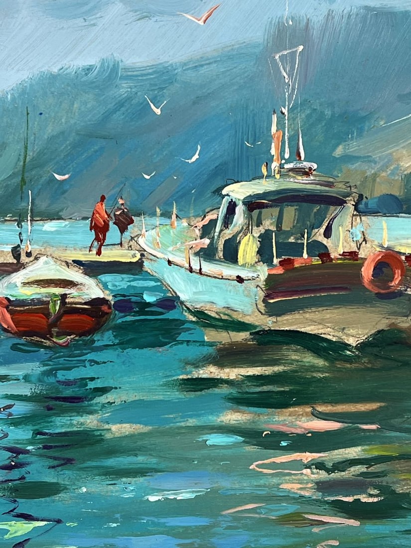 Oil painting Ships at the Dock on a Sunny Day Yuriy Suprunchuk - 7