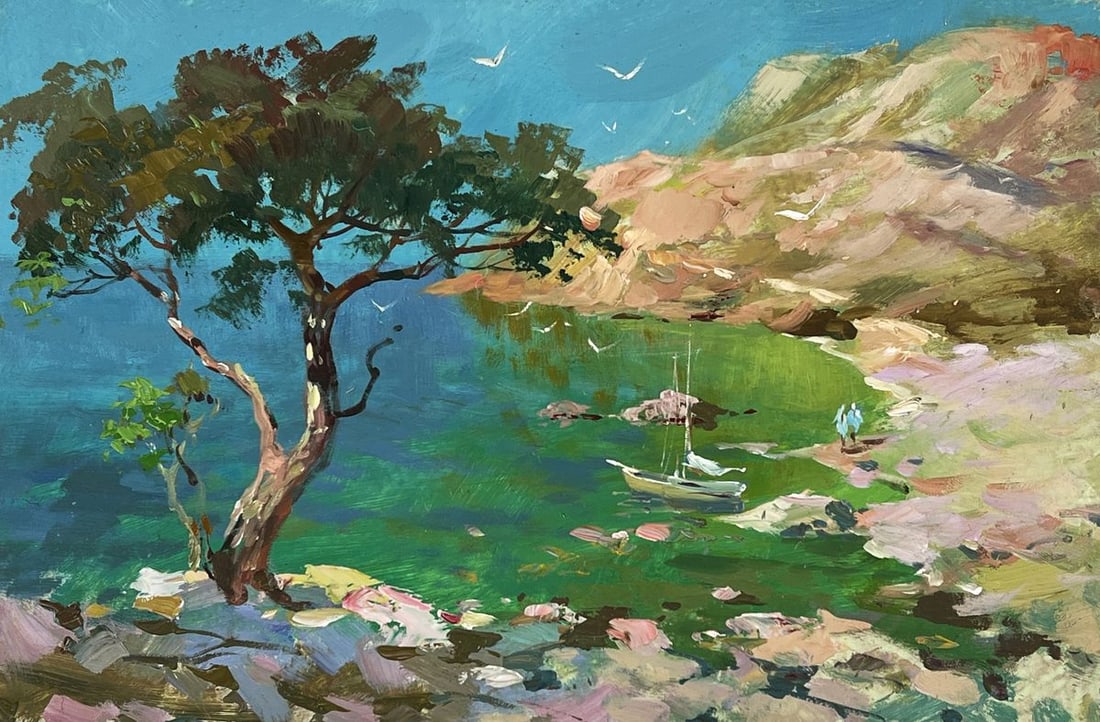 Oil painting Rocky Coast Boat Tour Yuriy Suprunchuk - 3