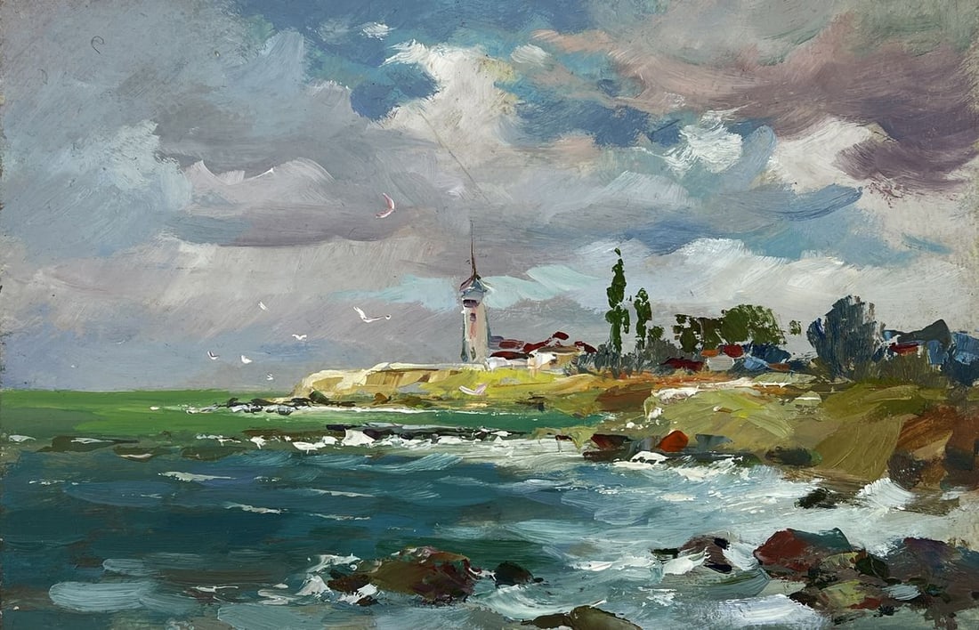Oil painting Lighthouse By the Sea Shore Yuriy Suprunchuk - 3