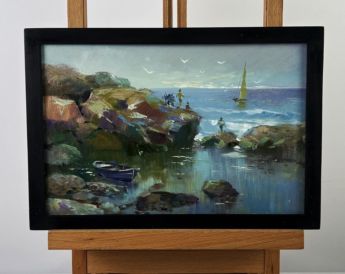 Oil painting Pier at the Rocks Yuriy Suprunchuk: Title: Oil painting Pier at the Rocks Yuriy Suprunchuk Description: No.AAA6724*** ABOUT THIS PAINTING **** TITLE: "Pier at the Rocks"* ARTISTS: Yuriy Suprunchuk* SIZE: 20x30 cm/7.87x11.81 inches'* MED