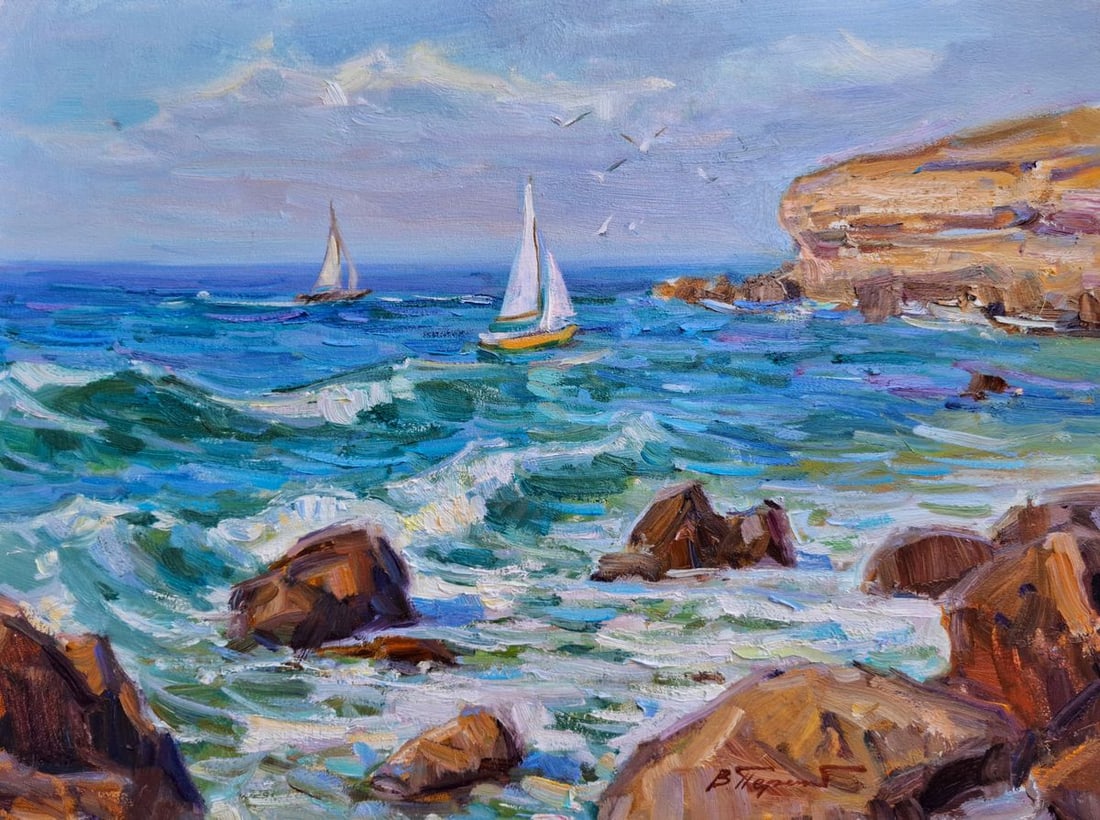 Oil painting Sea Waves On The Horizons Vyacheslav Pereta: Title: Oil painting Sea Waves On The Horizons Vyacheslav Pereta Description: No.Tep 174Oil painting Sea Waves On The Horizons Vyacheslav Pereta is a luminous seascape that captures the endless