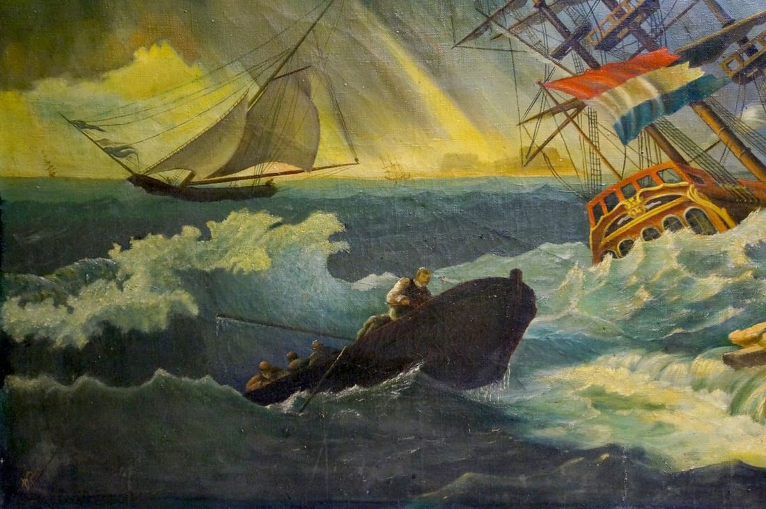 Oil painting Ship in the storm - 2