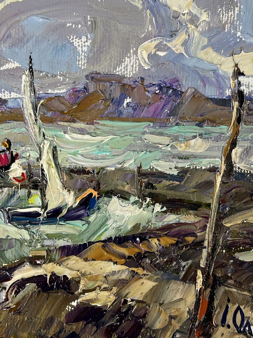 Oil painting Small marina for boats in the sea Oleksiy Ivanyuk - 10