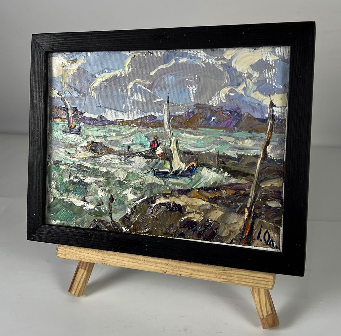 Oil painting Small marina for boats in the sea Oleksiy Ivanyuk - 2