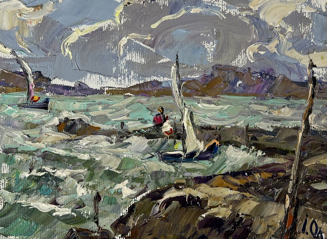 Oil painting Small marina for boats in the sea Oleksiy Ivanyuk - 3