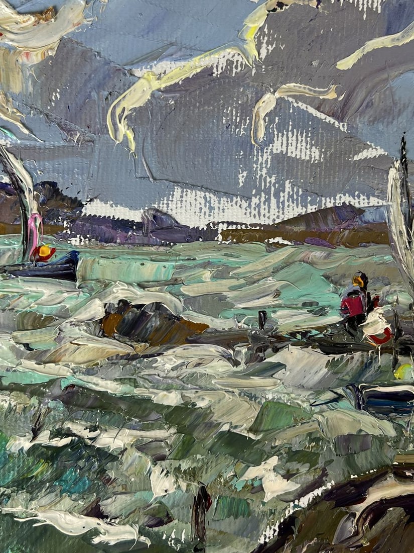 Oil painting Small marina for boats in the sea Oleksiy Ivanyuk - 4
