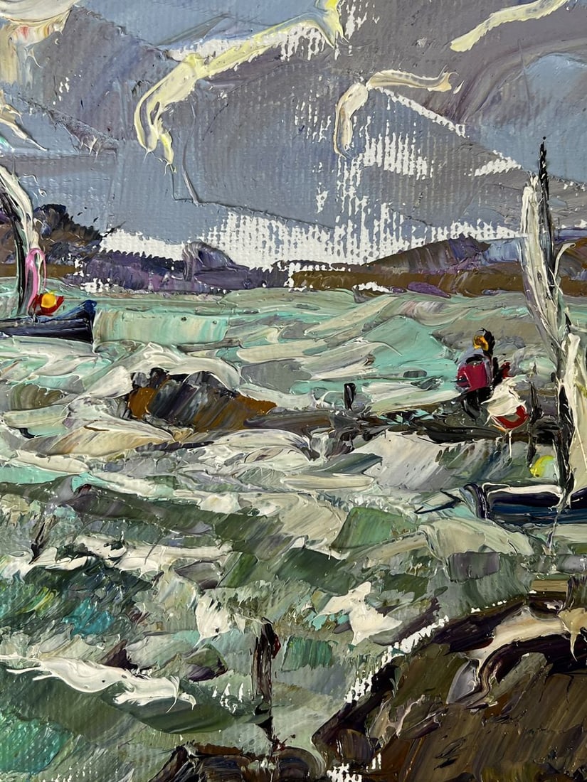 Oil painting Small marina for boats in the sea Oleksiy Ivanyuk - 5