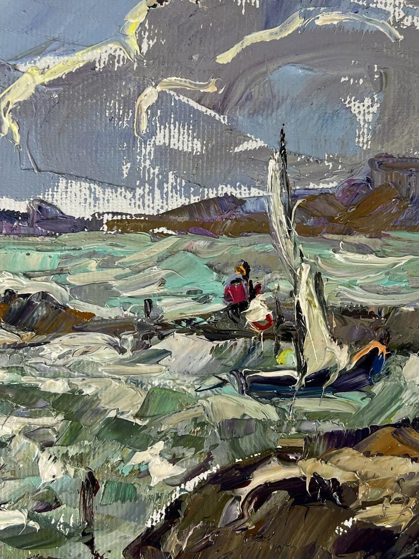 Oil painting Small marina for boats in the sea Oleksiy Ivanyuk - 6