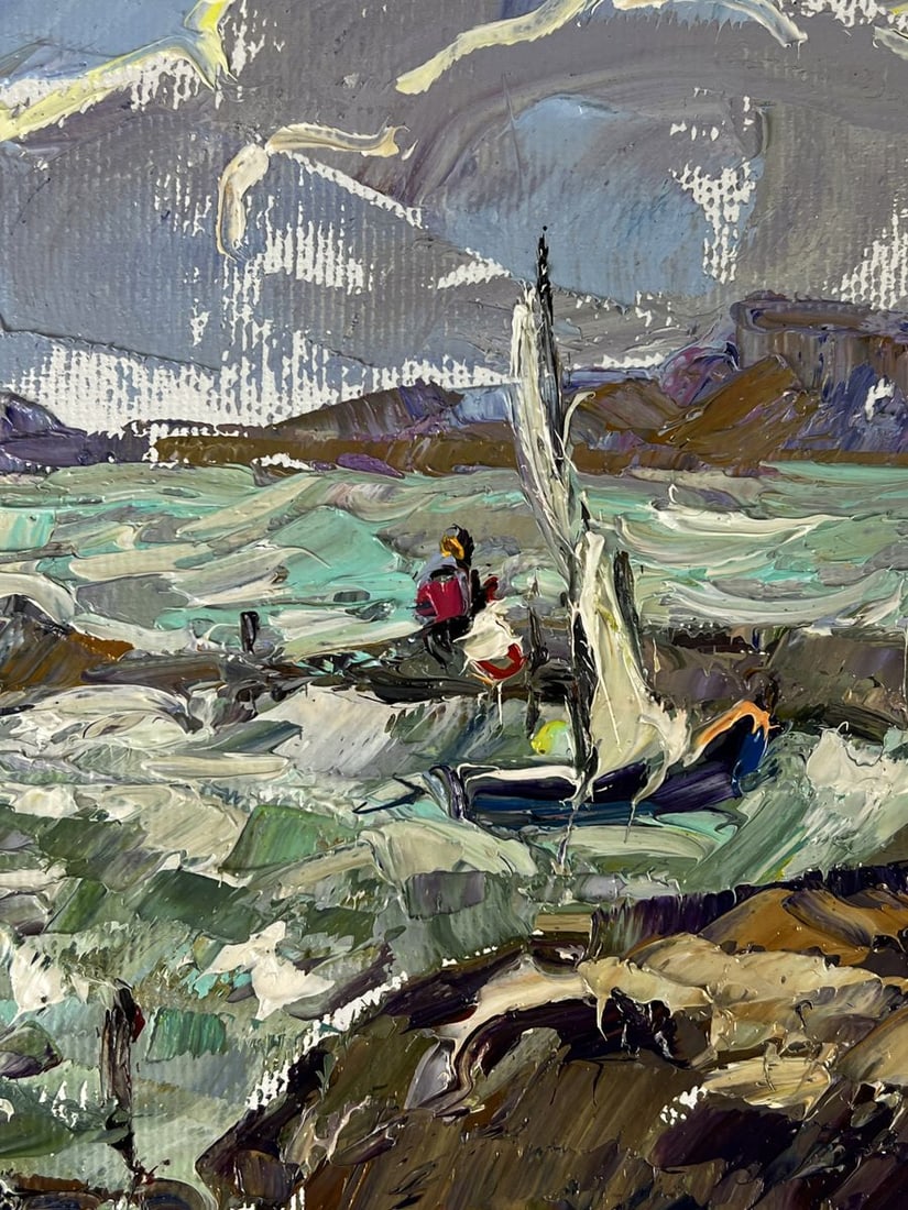 Oil painting Small marina for boats in the sea Oleksiy Ivanyuk - 7