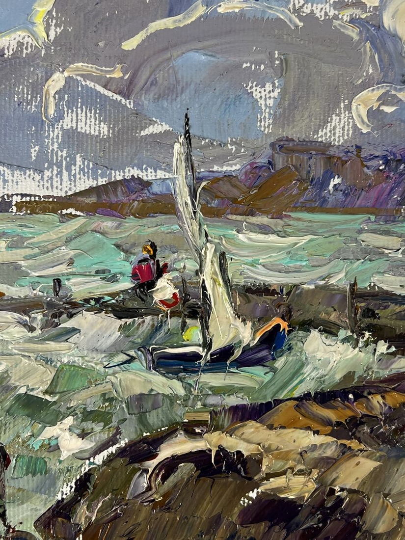 Oil painting Small marina for boats in the sea Oleksiy Ivanyuk - 8
