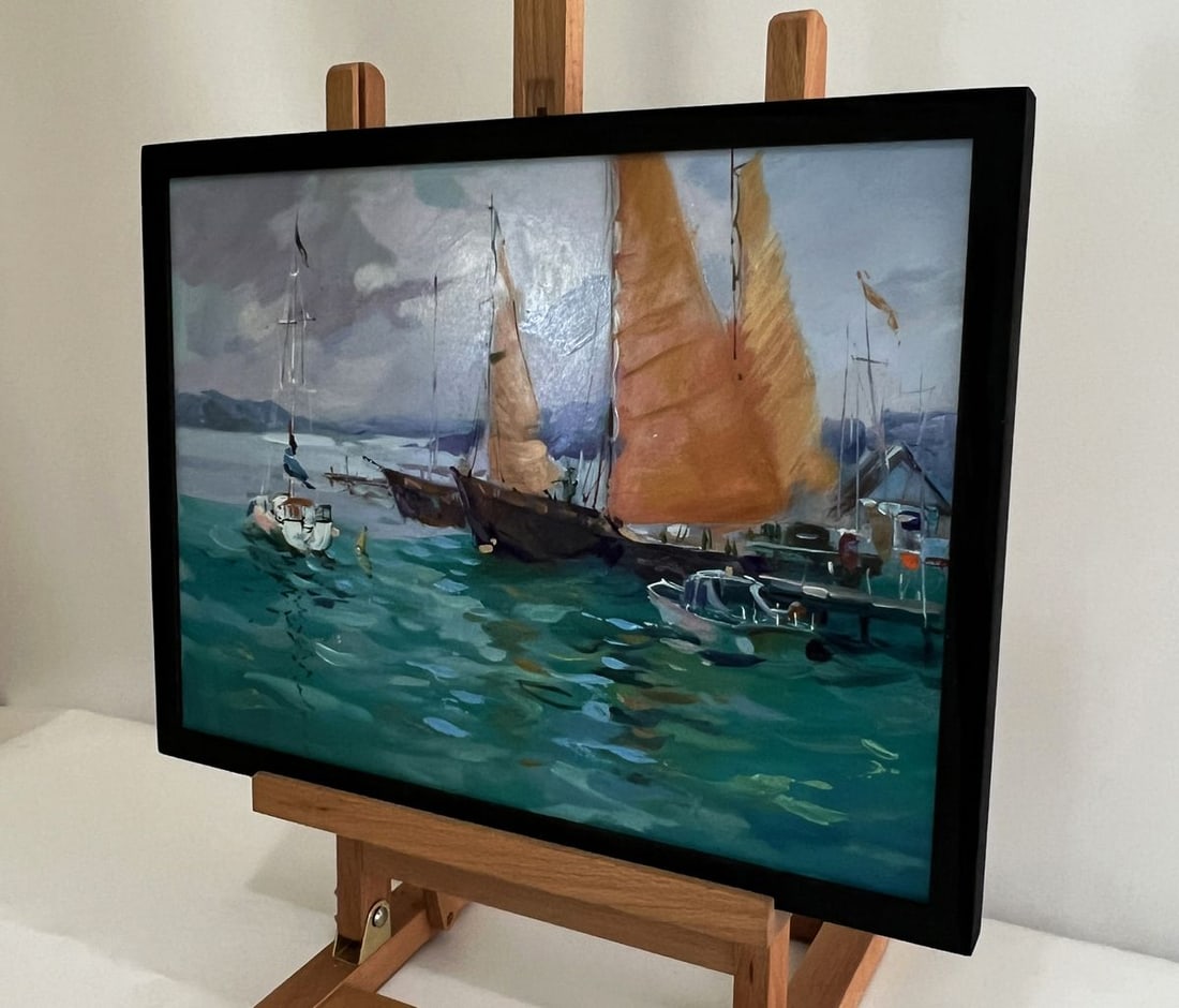 Oil painting Sea ships at the pier Yuriy Suprunchuk - 2