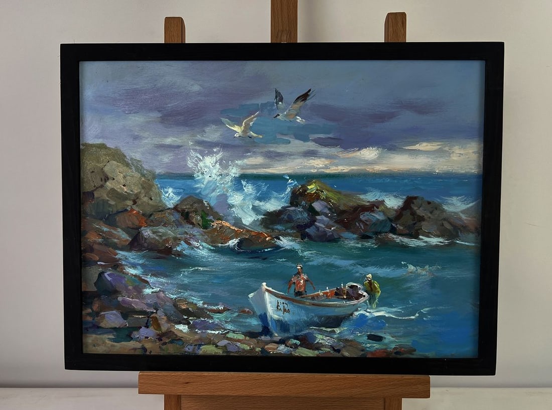 Oil painting Seagulls soaring over the endless sea Yuriy Suprunchuk: Title: Oil painting Seagulls soaring over the endless sea Yuriy Suprunchuk Description: No.AAA5480The Oil painting on Cardboard titled “Seagulls Soaring over the Endless Sea” immerses the